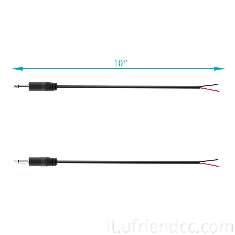 Tappo maschile da 2,5 mm su filo nudo -estremità aperta ts 2 pole mono mono 2,5 mm cavo audio connettore